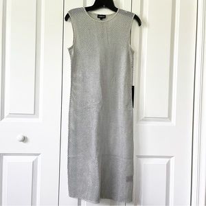 NWT Carbon 38 silver metallic mesh midi sleeveless dress